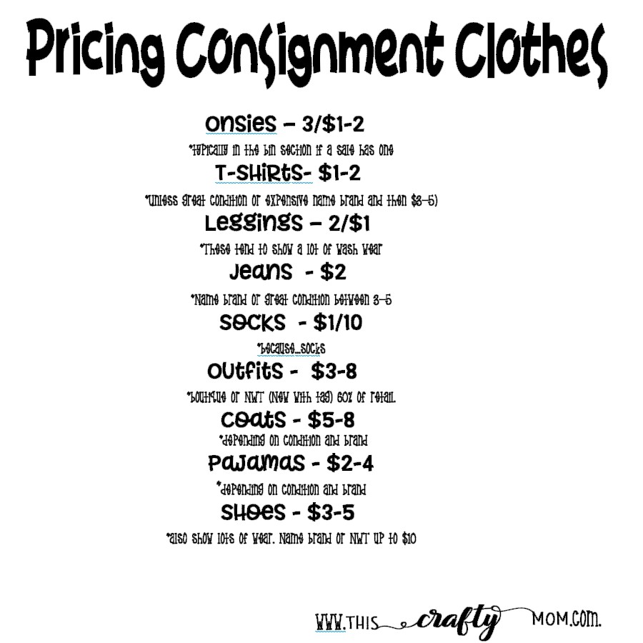 consignment clothes pricing graphic - This Crafty Mom